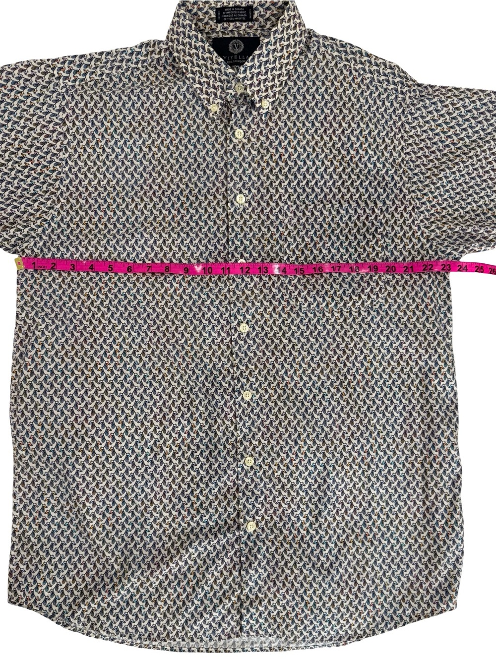 Viyella Men’s L Bird Print 100% Cotton Short Sleeve Button-Down Made in Canada - Picture 8 of 10